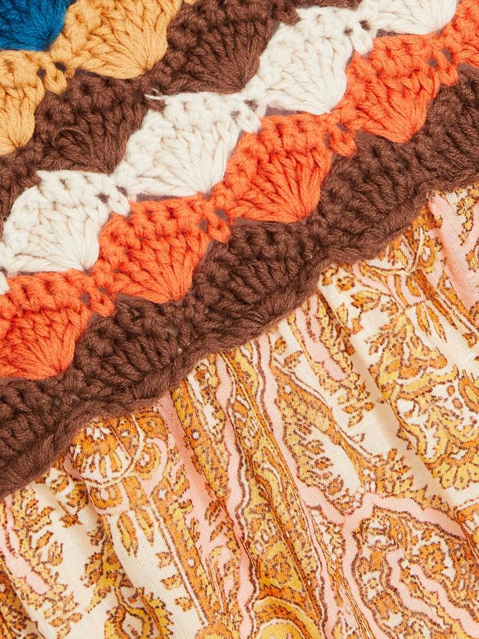 paisley-print cotton-voile and crochet maxi dress
