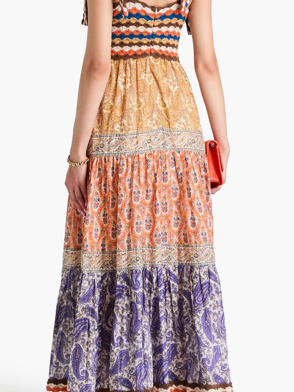 paisley-print cotton-voile and crochet maxi dress