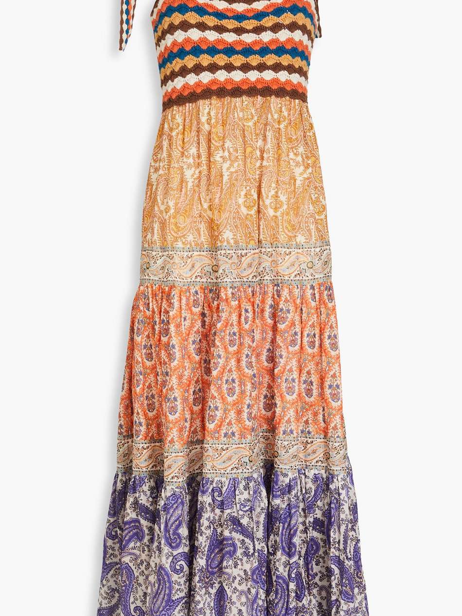 paisley-print cotton-voile and crochet maxi dress
