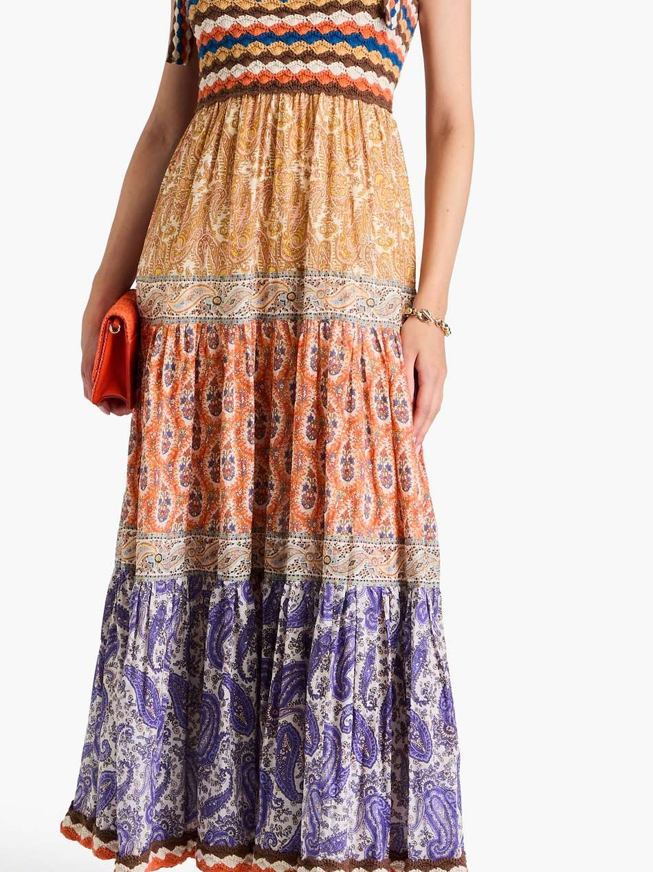 paisley-print cotton-voile and crochet maxi dress