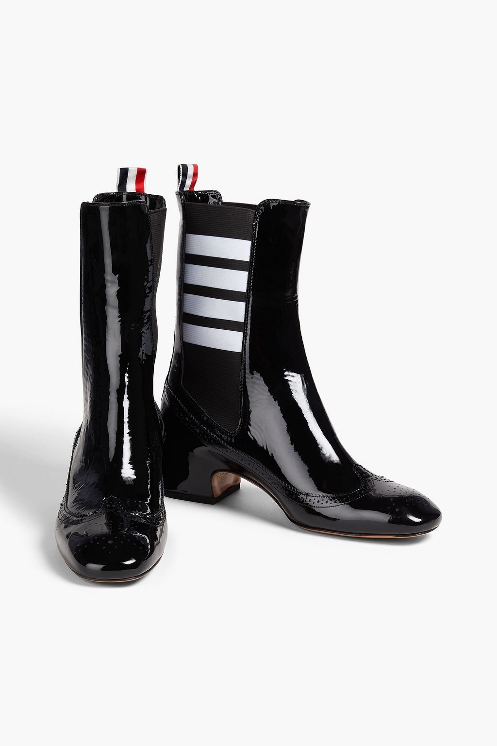 THOM BROWNE Perforated patent leather ankle boots THE OUTNET