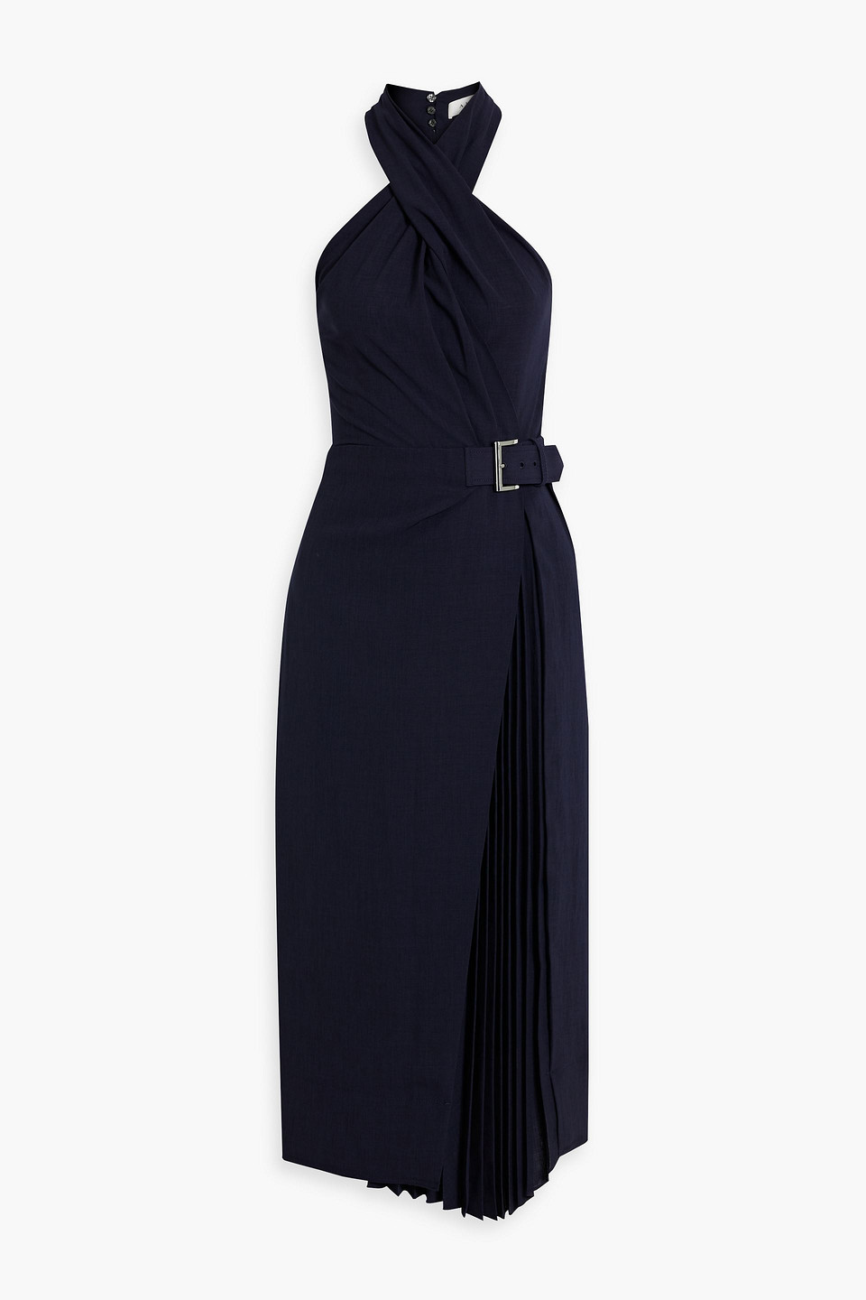 Fiona belted plissé-canvas midi dress