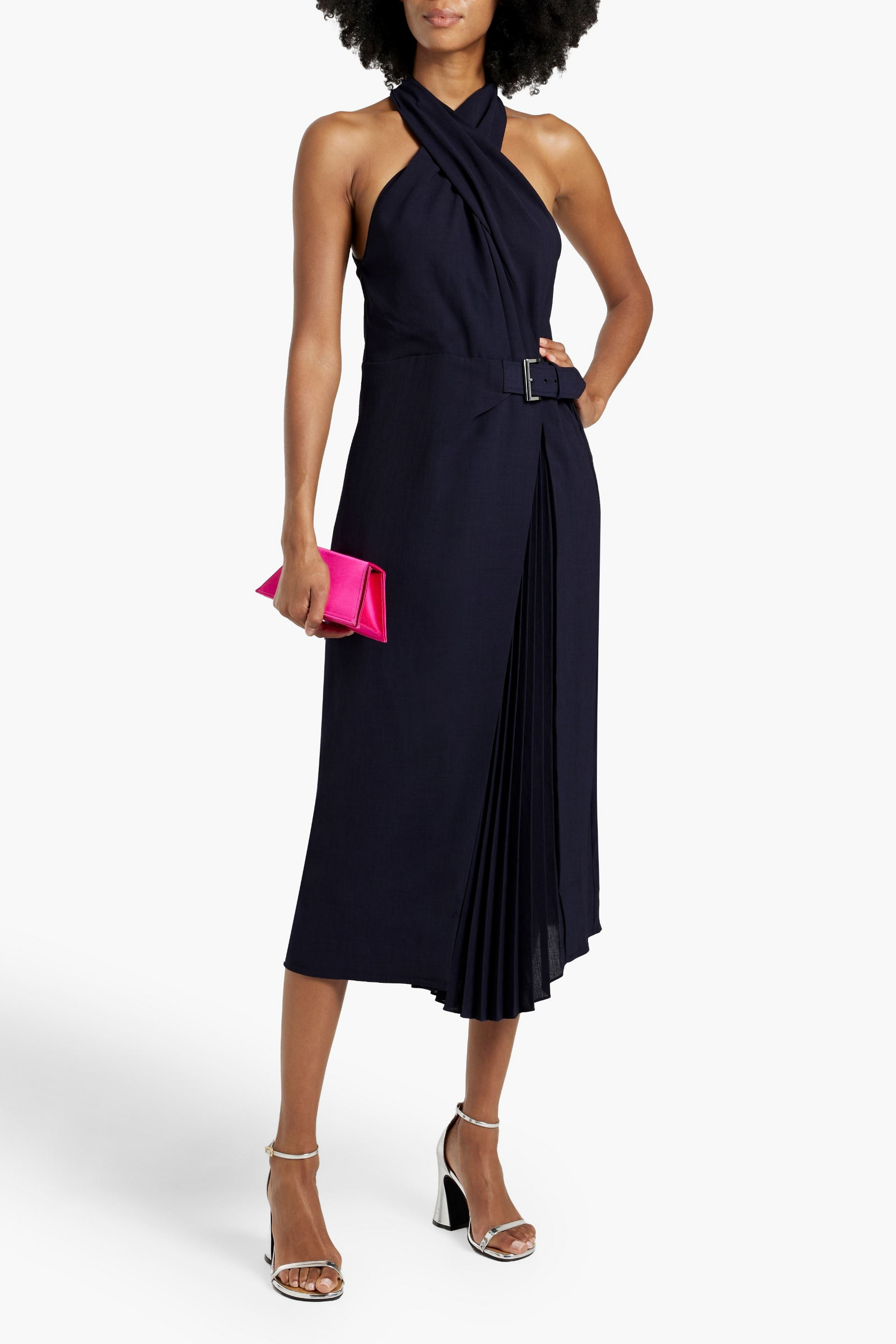 A.L.C. Fiona belted plissé-canvas midi dress