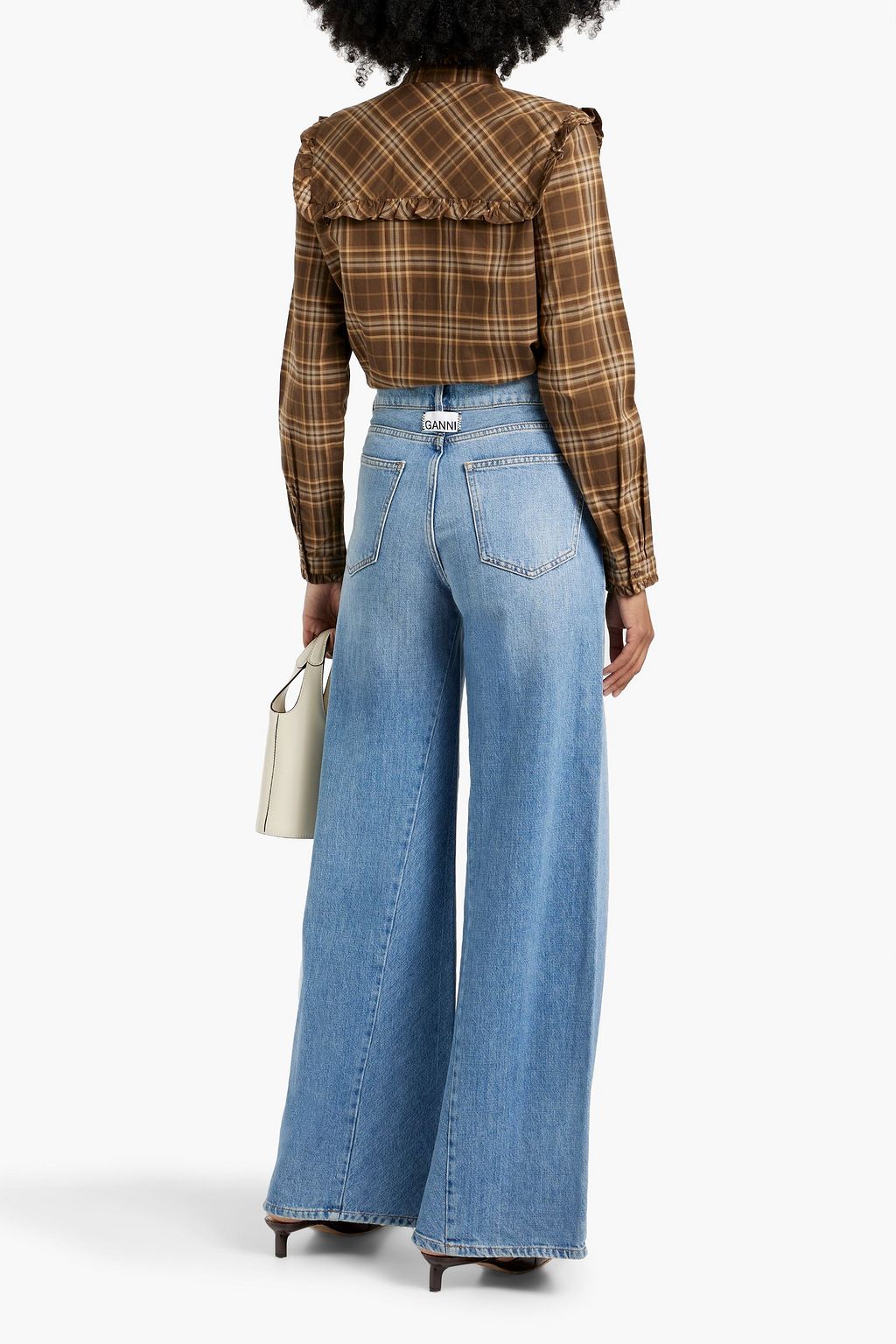 NILI LOTAN Celina ruffled checked cotton blouse