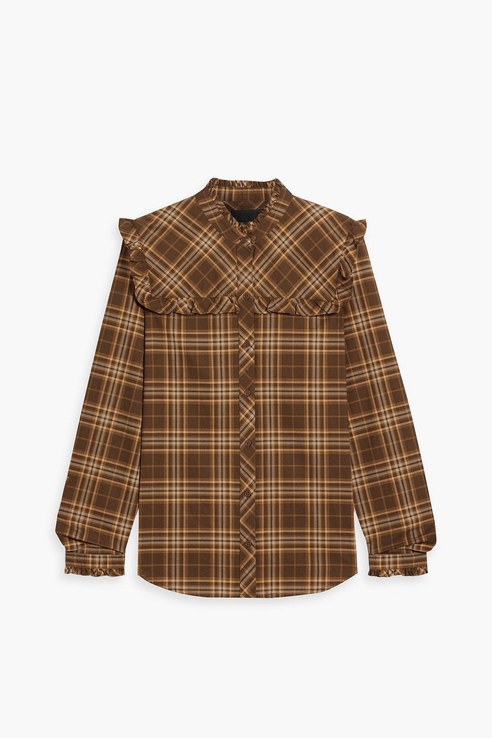Nili Lotan Celina Ruffled Checked Cotton Blouse In Brown