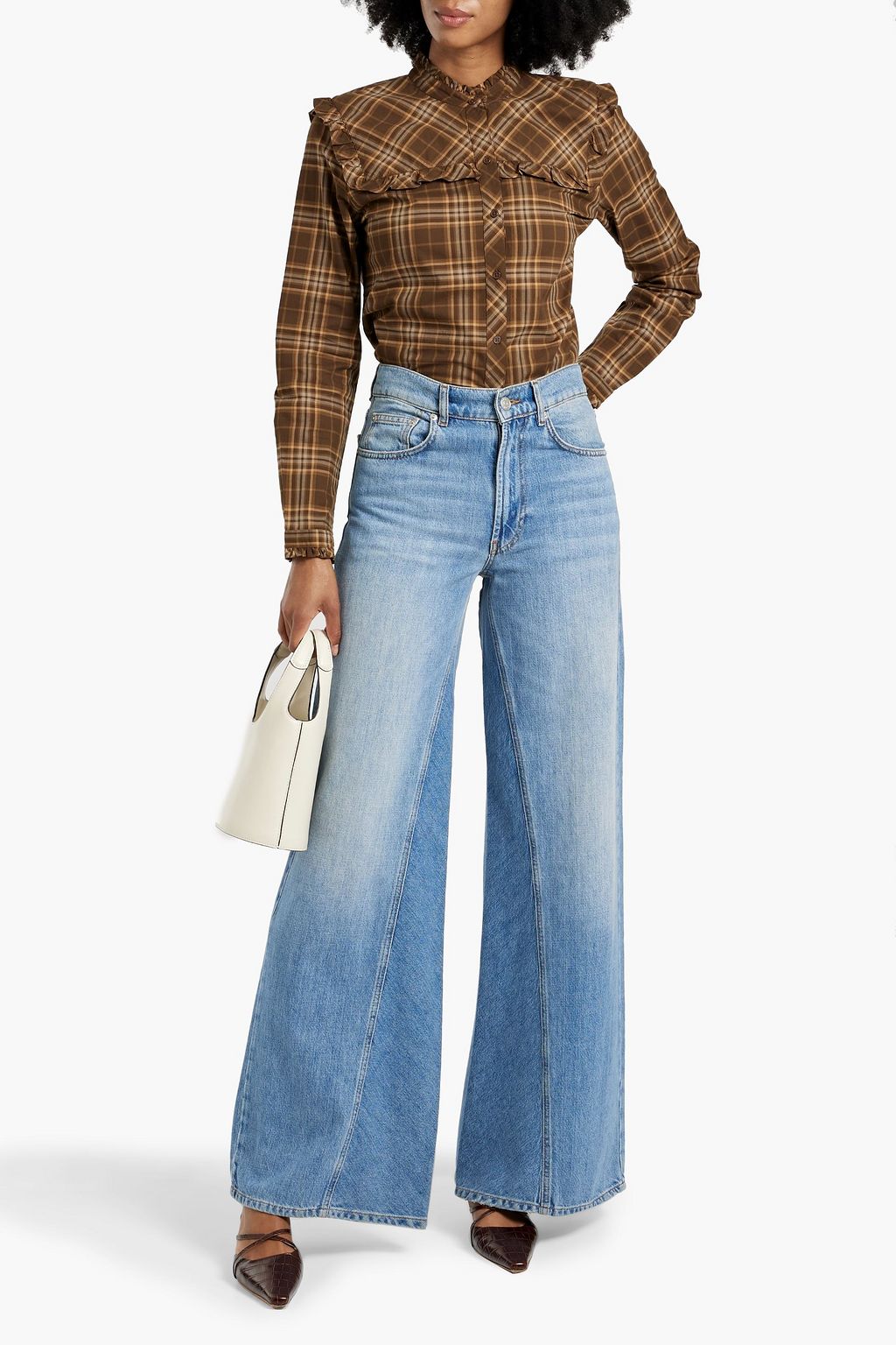 NILI LOTAN Celina ruffled checked cotton blouse