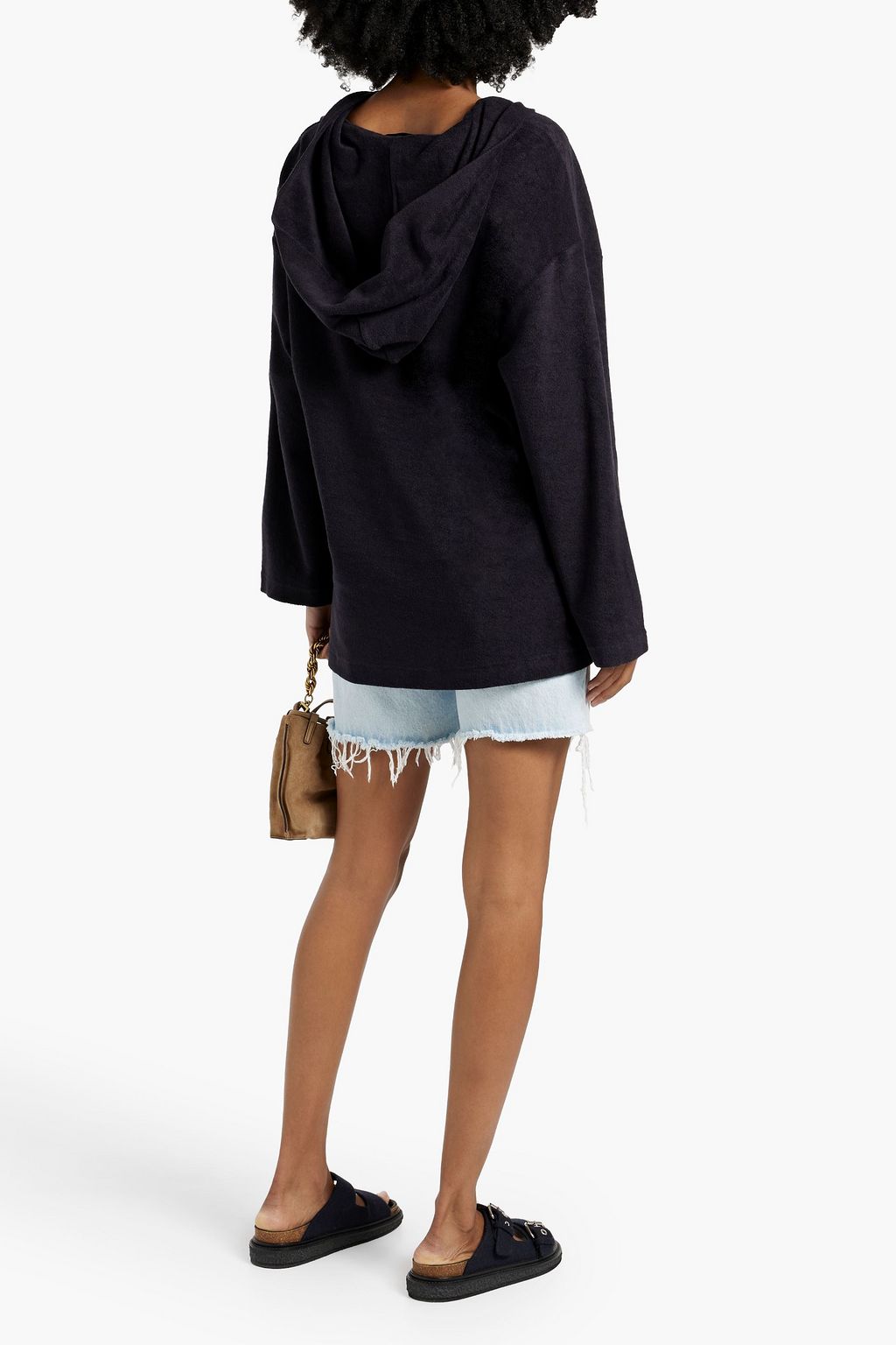 NILI LOTAN Henriette lace-up tasseled cotton-terry hoodie