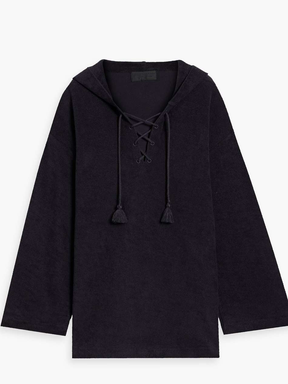 henriette tasseled cotton-terry hooded top