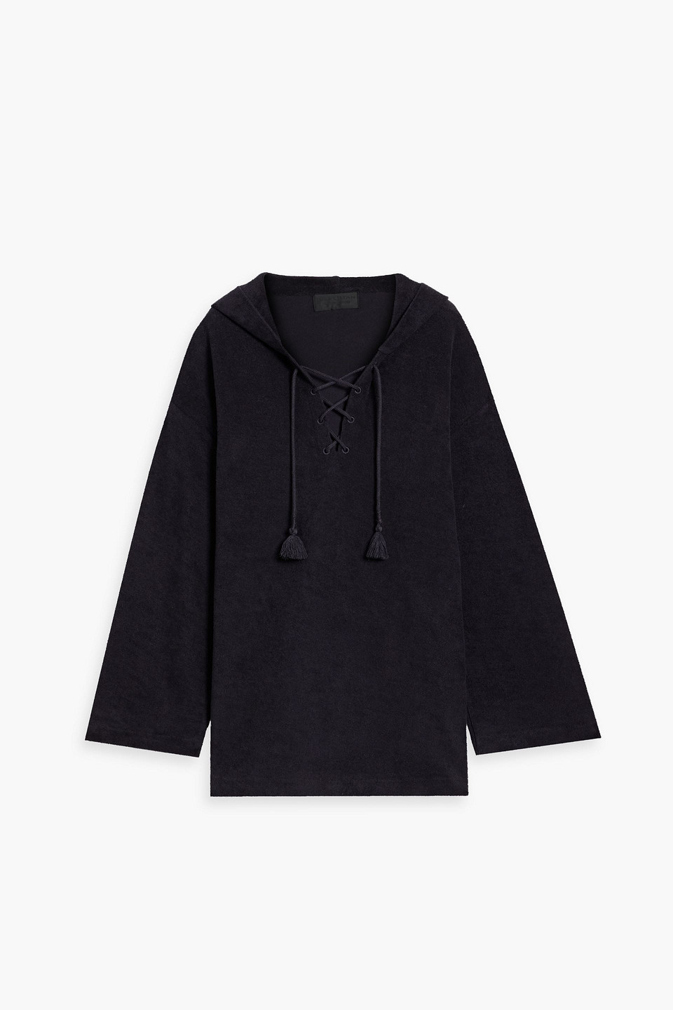 Nili Lotan Henriette Tasseled Cotton-terry Hooded Top In Navy