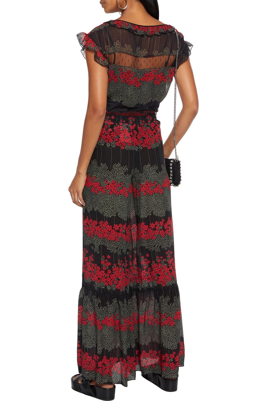REDVALENTINO Floral-print silk-georgette wide-leg pants