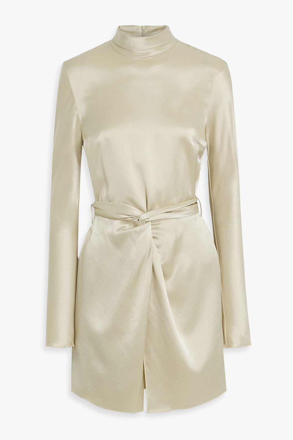 Nanushka Belted Satin-crepe Mini Dress In Light Green