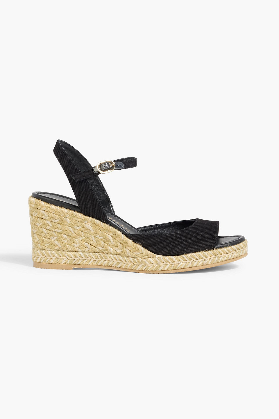 Stuart Weitzman Tia Canvas Espadrille Wedge Sandals In Black