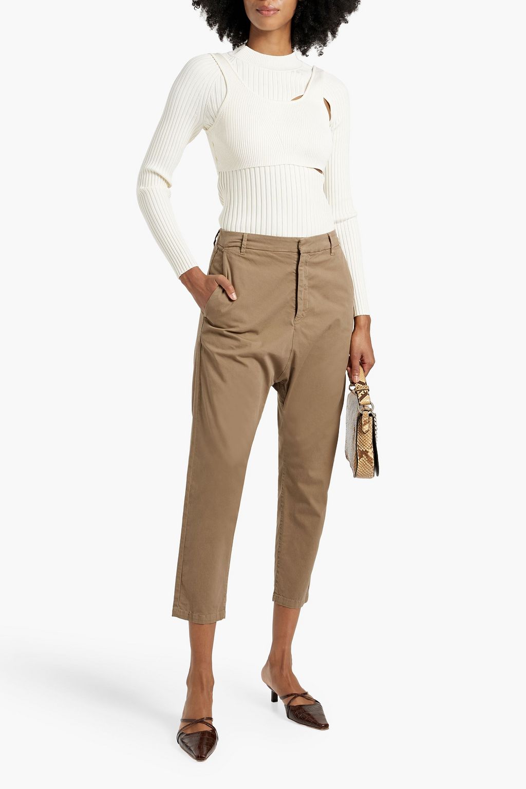 NILI LOTAN Paris cropped stretch-cotton twill tapered pants