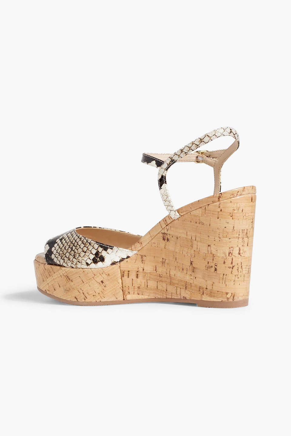 STUART WEITZMAN PALMINA SNAKE-EFFECT LEATHER WEDGE SANDALS