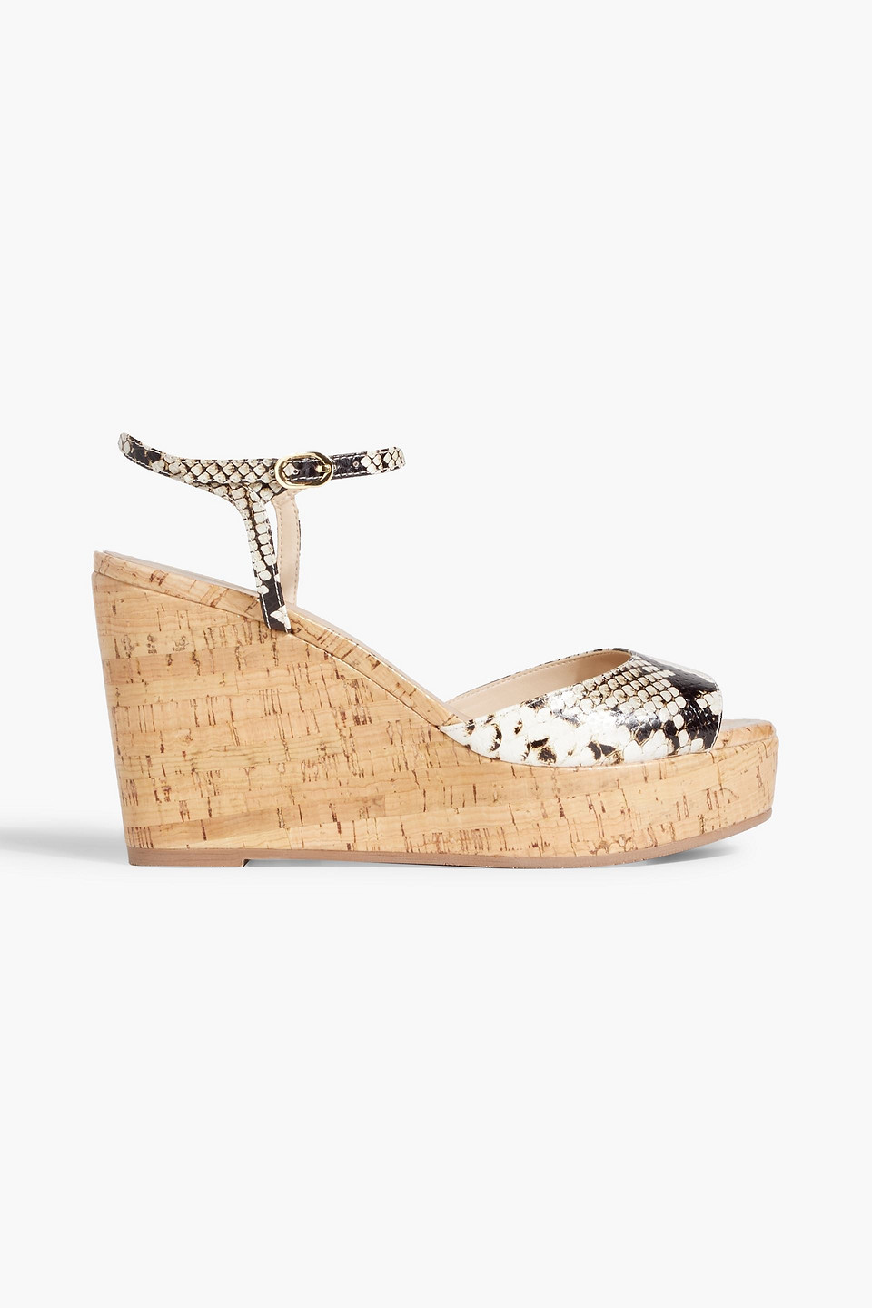 STUART WEITZMAN PALMINA SNAKE-EFFECT LEATHER WEDGE SANDALS