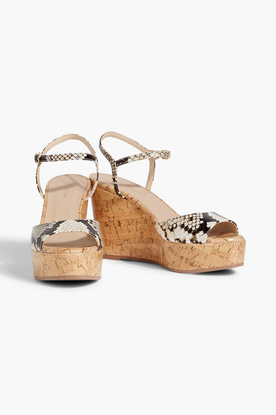 STUART WEITZMAN PALMINA SNAKE-EFFECT LEATHER WEDGE SANDALS