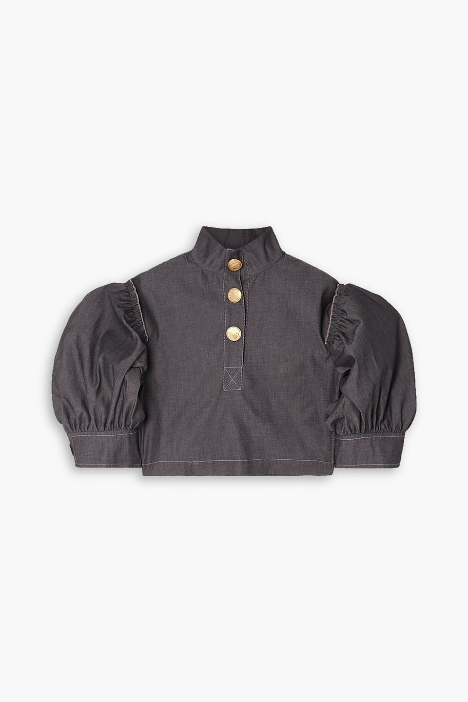 Lottie ruffled cotton-chambray blouse