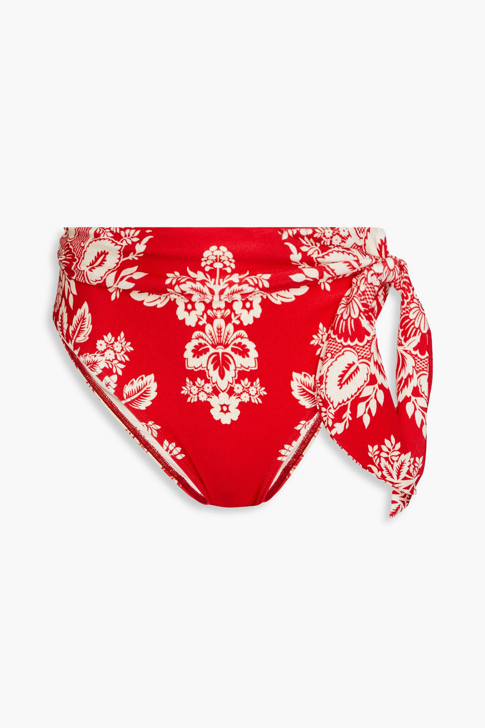 Zimmermann Knotted Floral-print Bikini Briefs In Rot