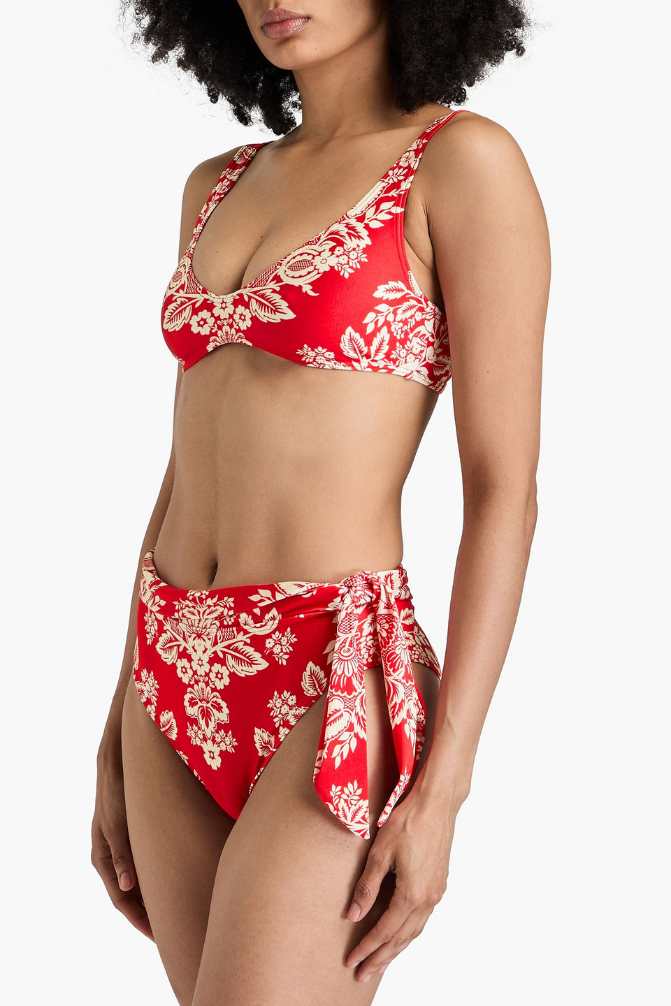 Zimmermann Knotted Floral-print Bikini Briefs In Rot
