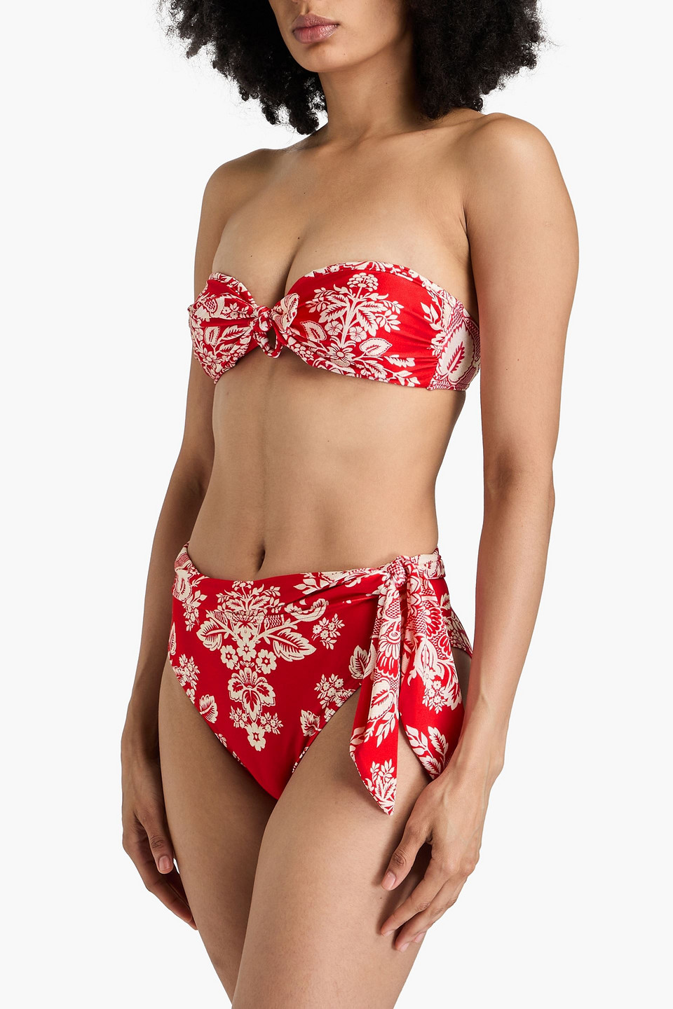 Zimmermann Knotted Floral-print Bikini Top In Red