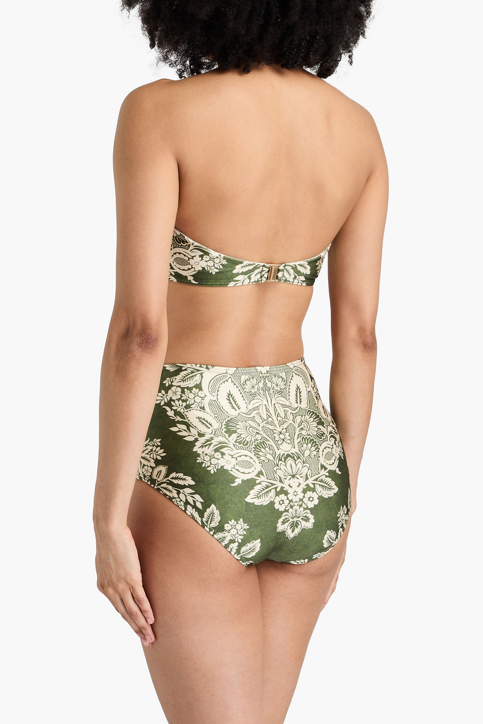 Zimmermann Floral-print Bandeau Bikini Top In Army Green