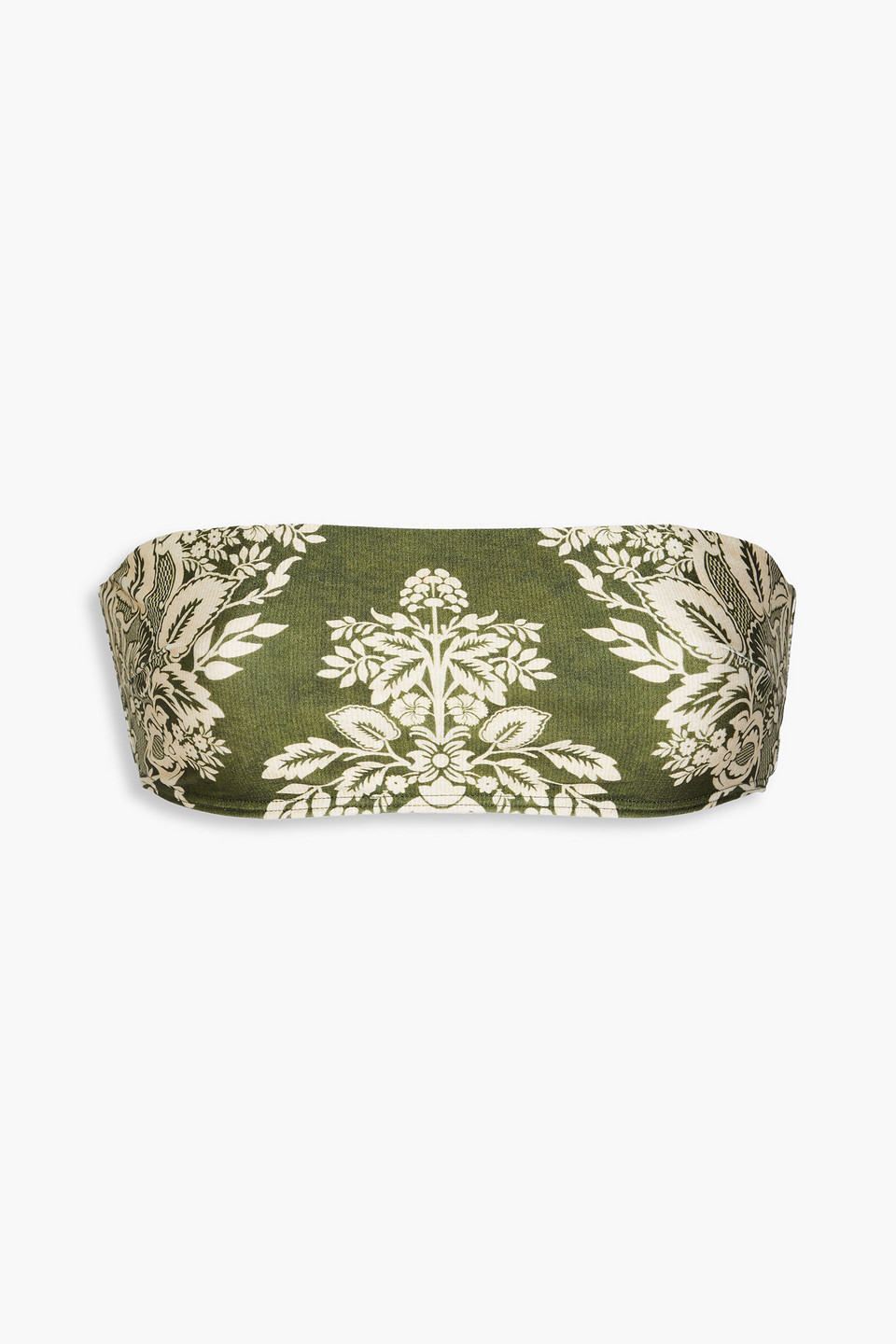 Zimmermann Floral-print Bandeau Bikini Top In Army Green