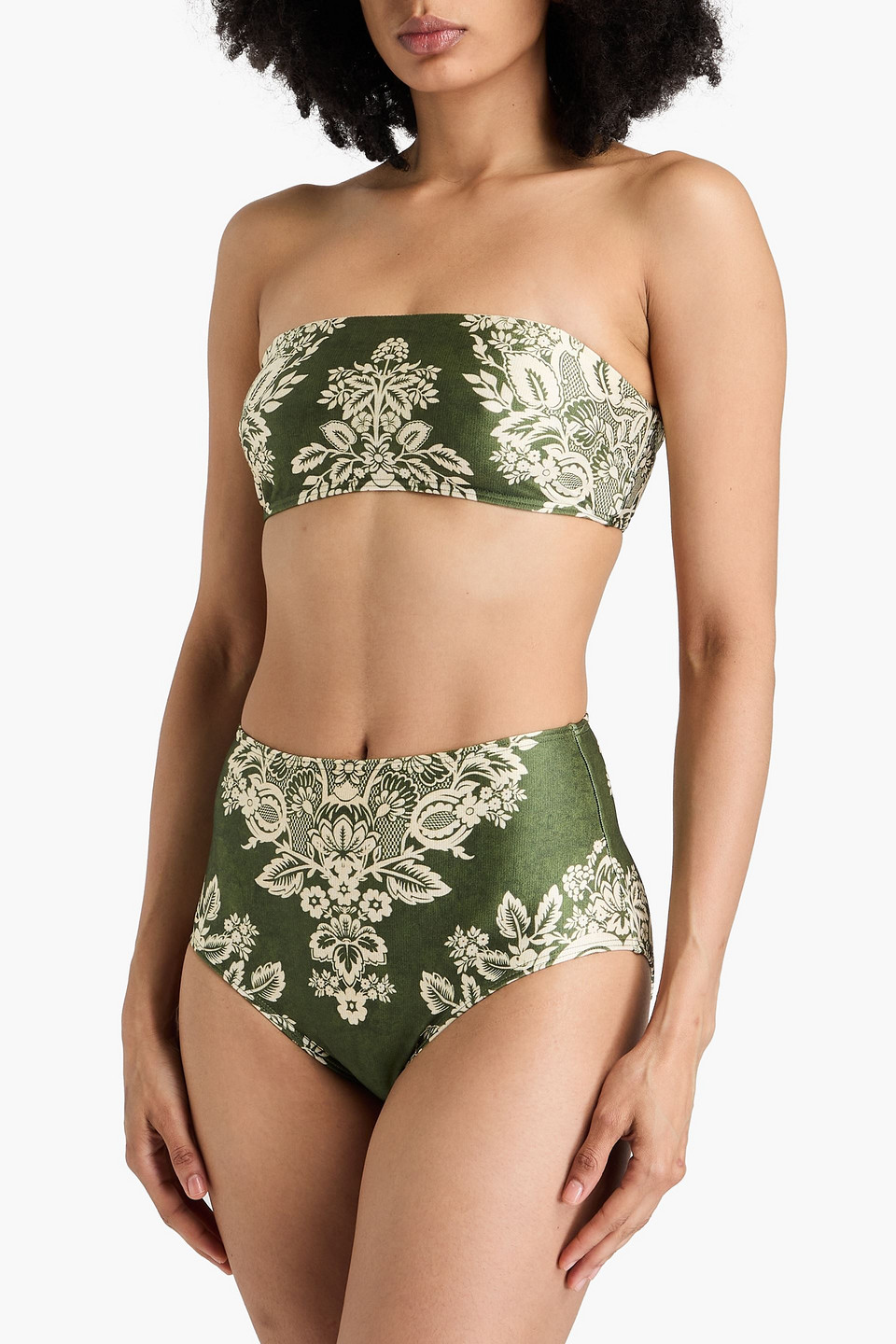 Zimmermann Floral-print Bandeau Bikini Top In Army Green