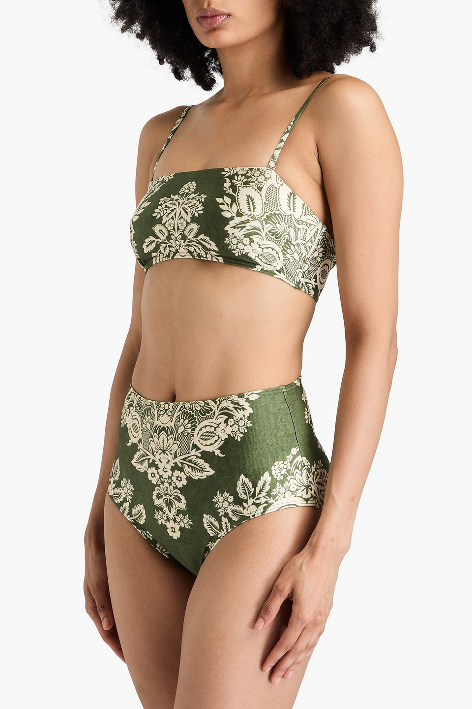 Zimmermann Floral-print Bandeau Bikini Top In Army Green