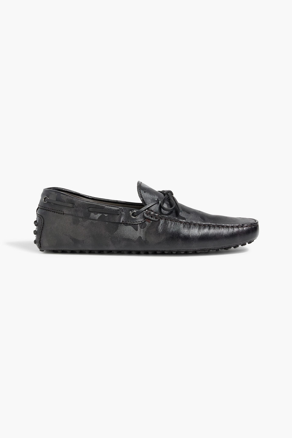 Camouflage-print textured-leather driving shoes