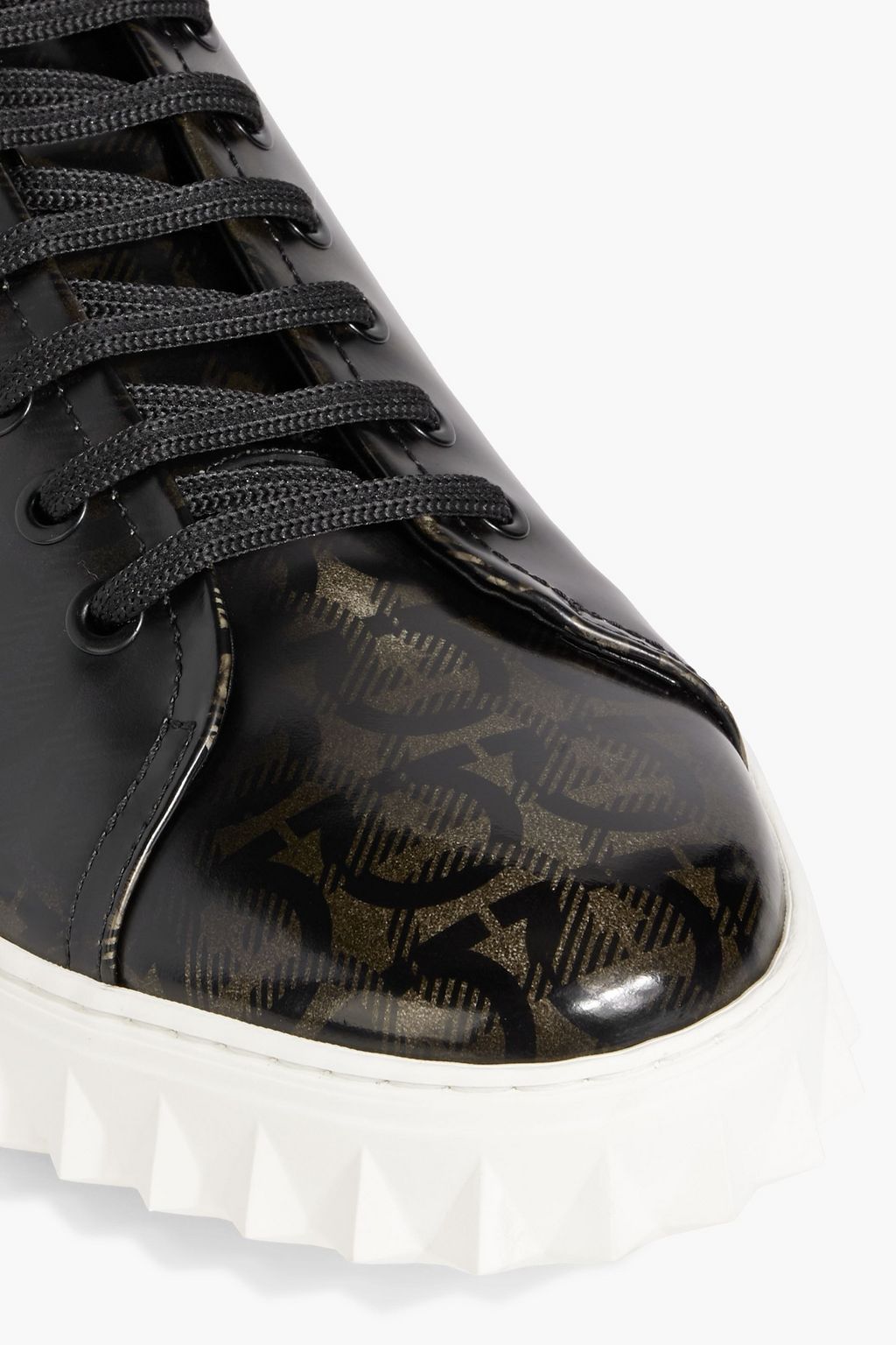 FERRAGAMO Cube logo-print patent-leather sneakers