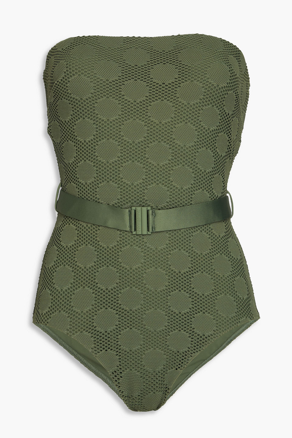 Zimmermann Belted Polka-dot Bandeau Swimsuit In Military-grün