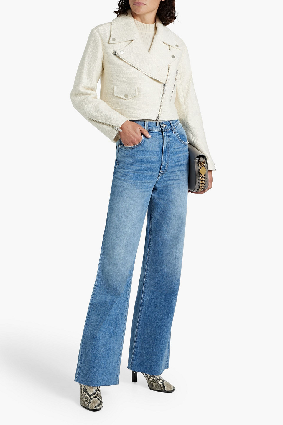 Shop A.l.c Oxford Wool-blend Tweed Jacket In Cream