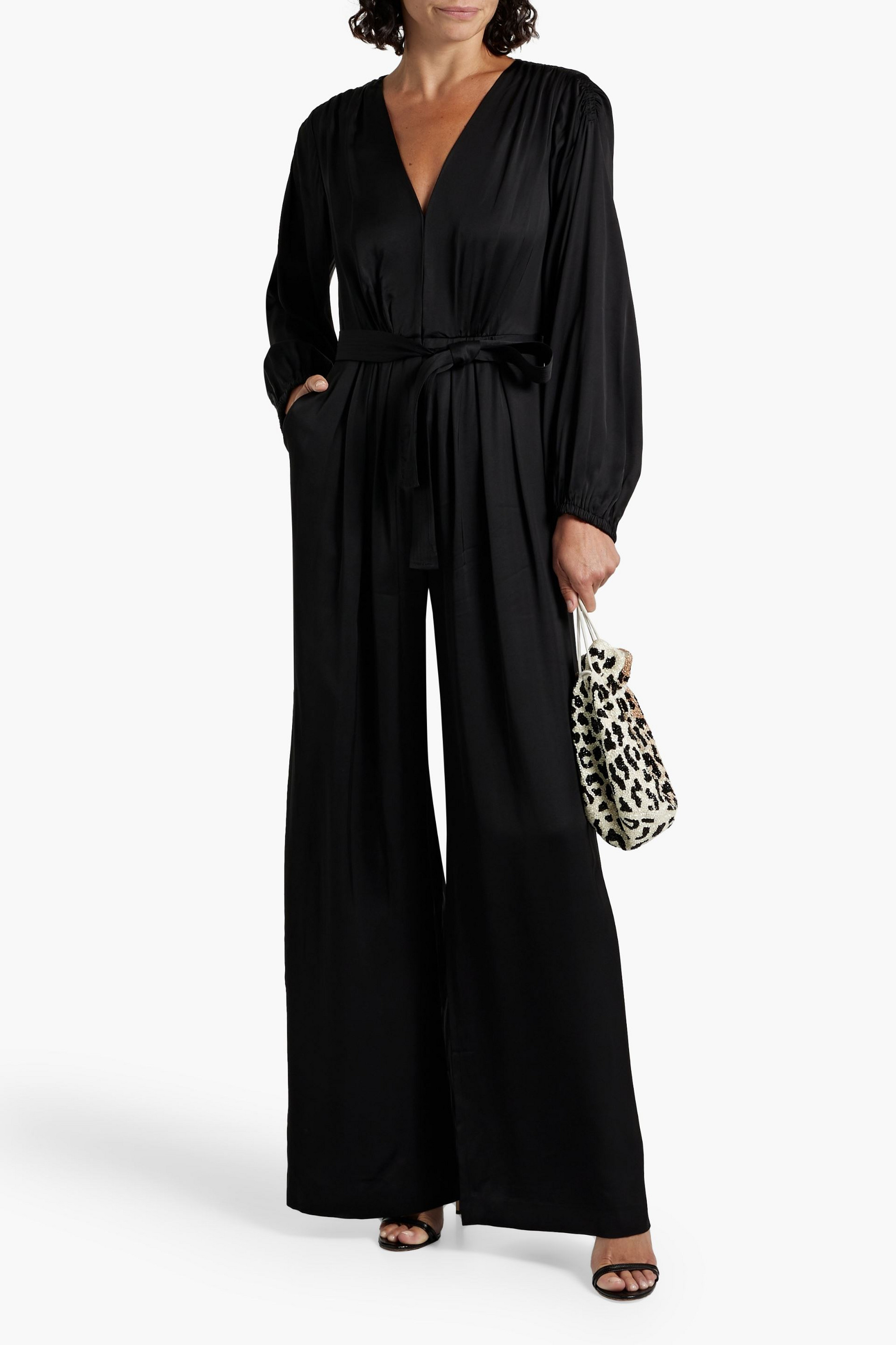 A.L.C. Gathered satin wide-leg jumpsuit