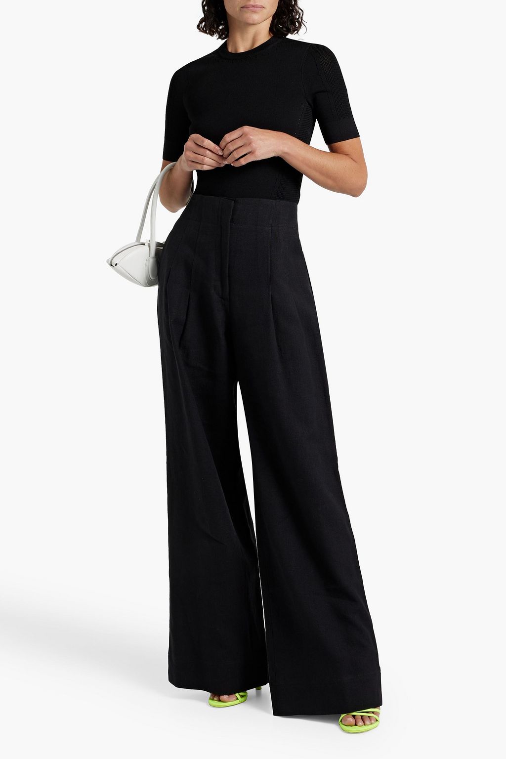 A.L.C. Bennett pleated cotton and linen-blend wide-leg pants