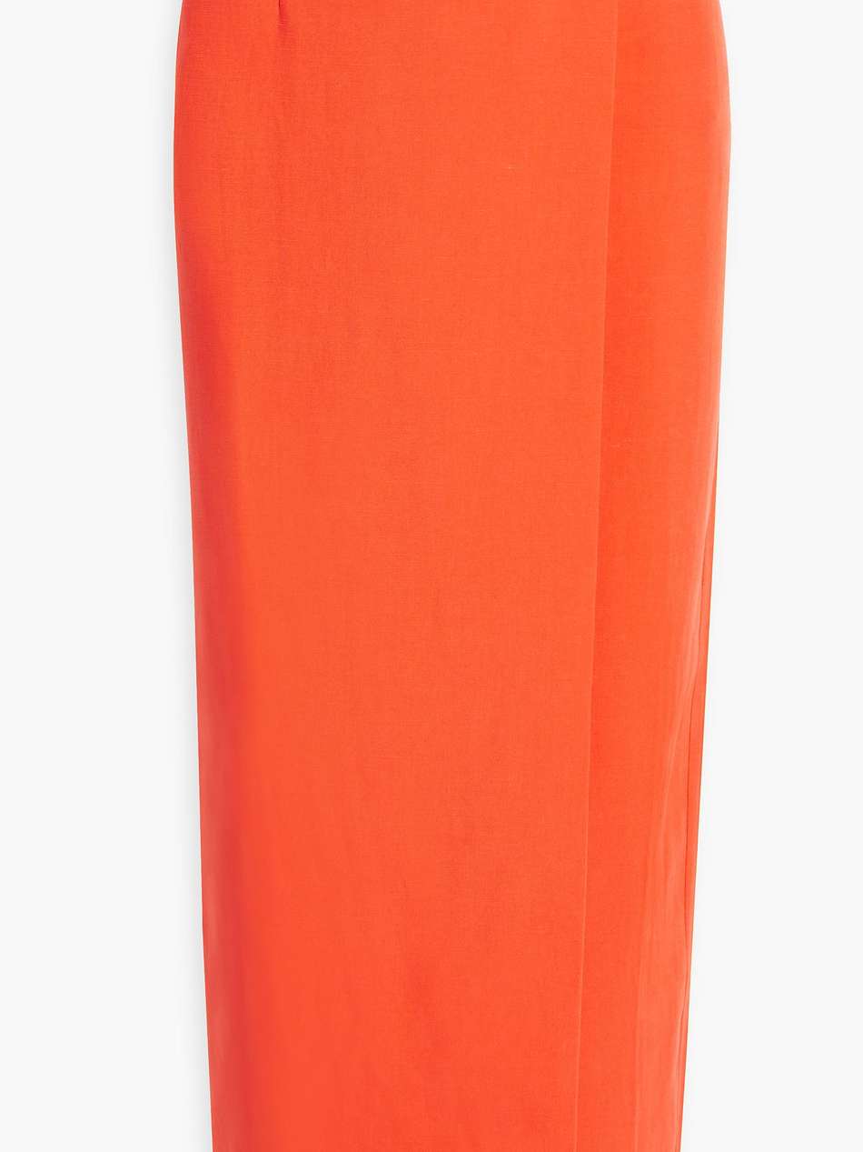 wrap-effect tencel™ lyocell and linen-blend midi skirt