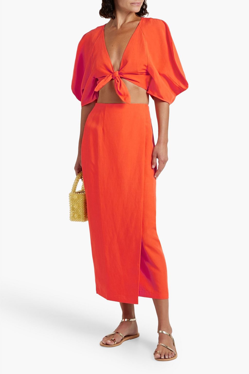 MARA HOFFMAN Wrap-effect TENCEL™ Lyocell and linen-blend midi skirt