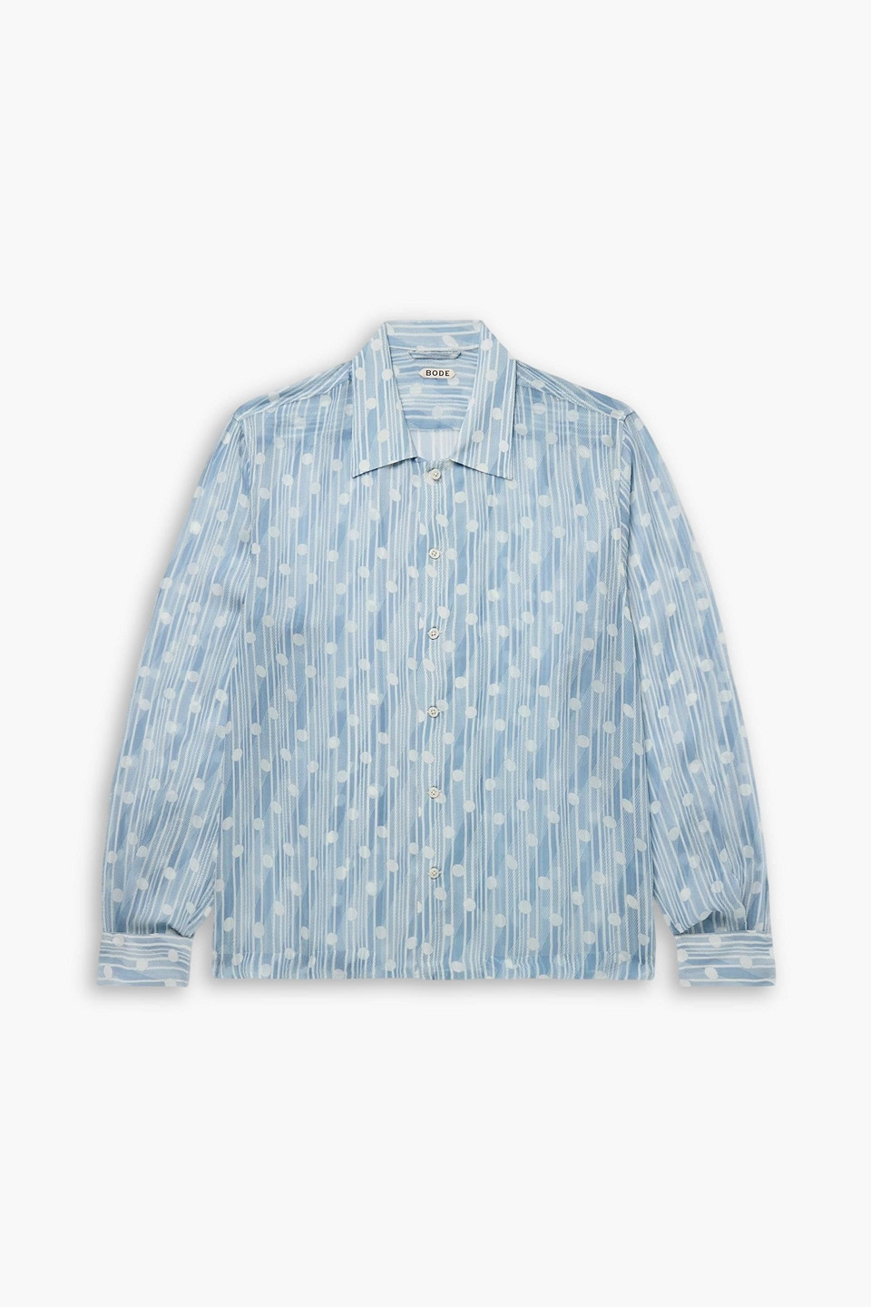 bode - meridian camp-collar printed silk-chiffon shirt - blue - xxl