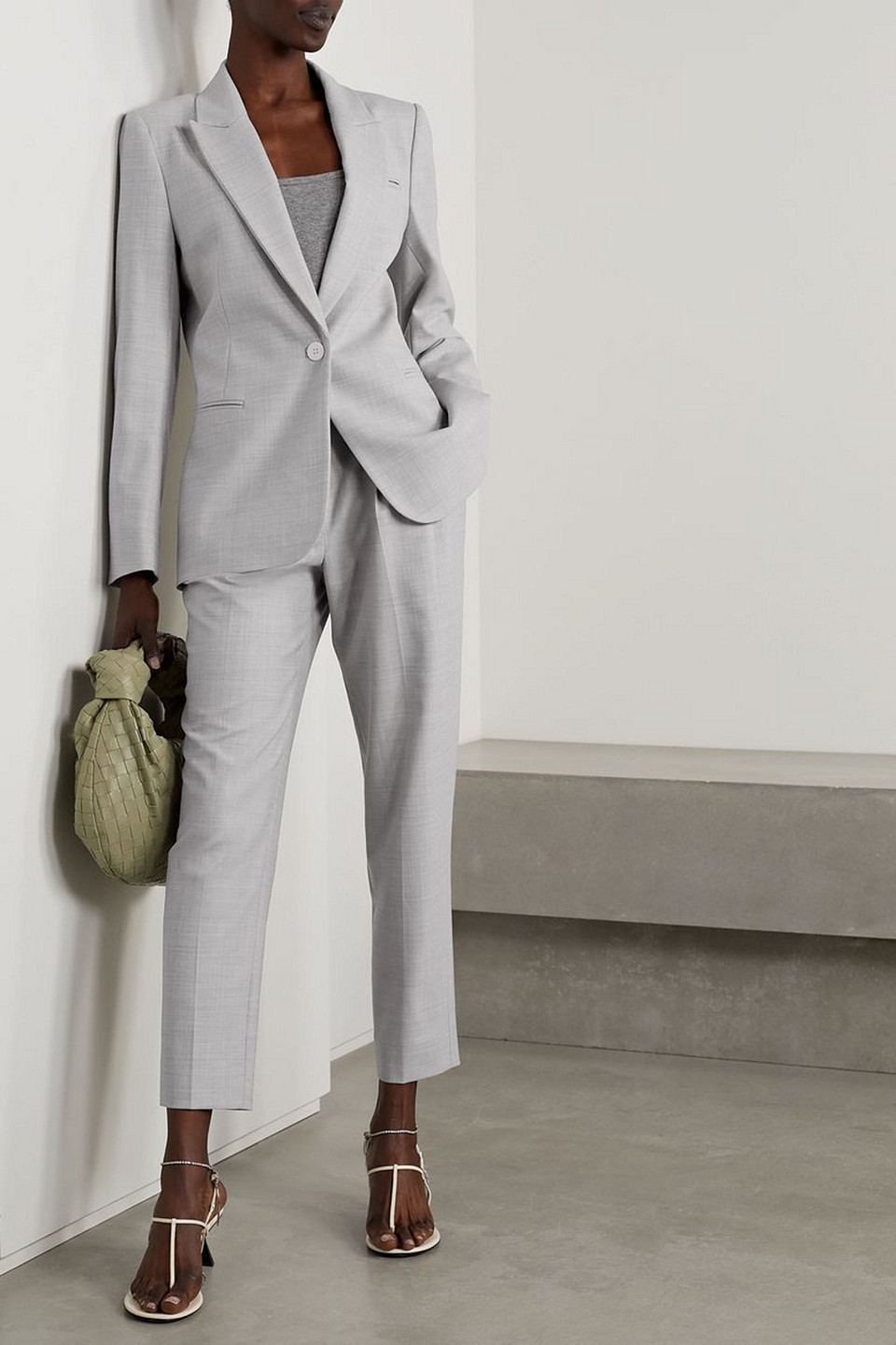 Cefinn Tristan Tapered Wool-blend Twill Pants In Light Gray
