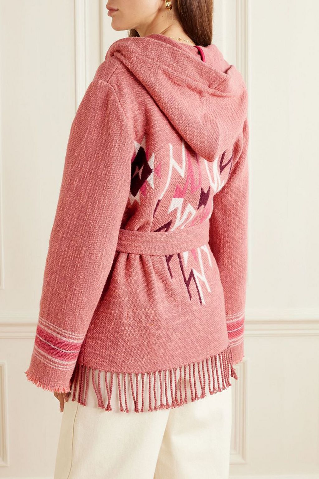 FORTELA Felipa belted hooded fringed wool-blend jacquard cardigan