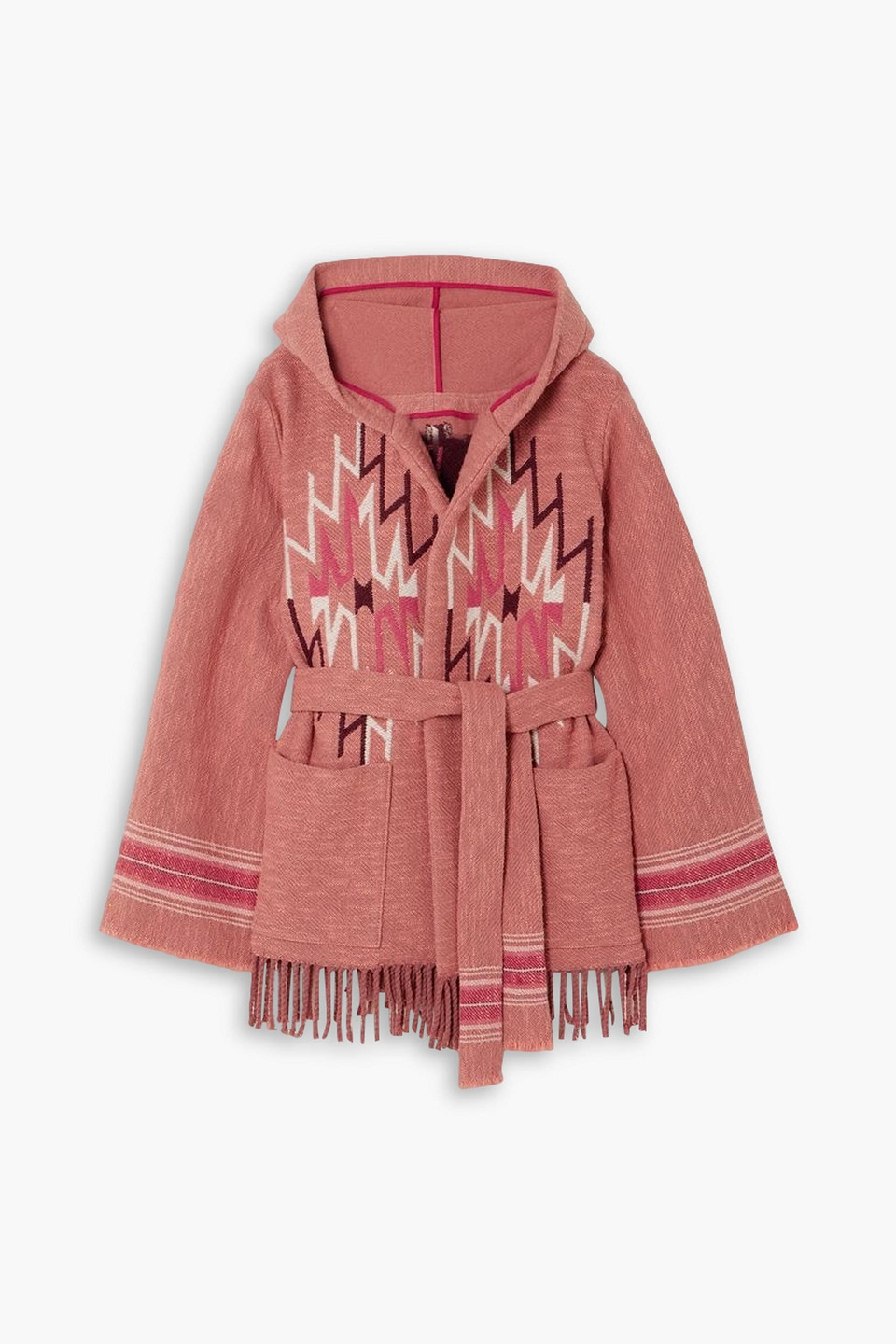 Fortela Felipa Fringe-hem Belted Hooded Cardigan In Mix