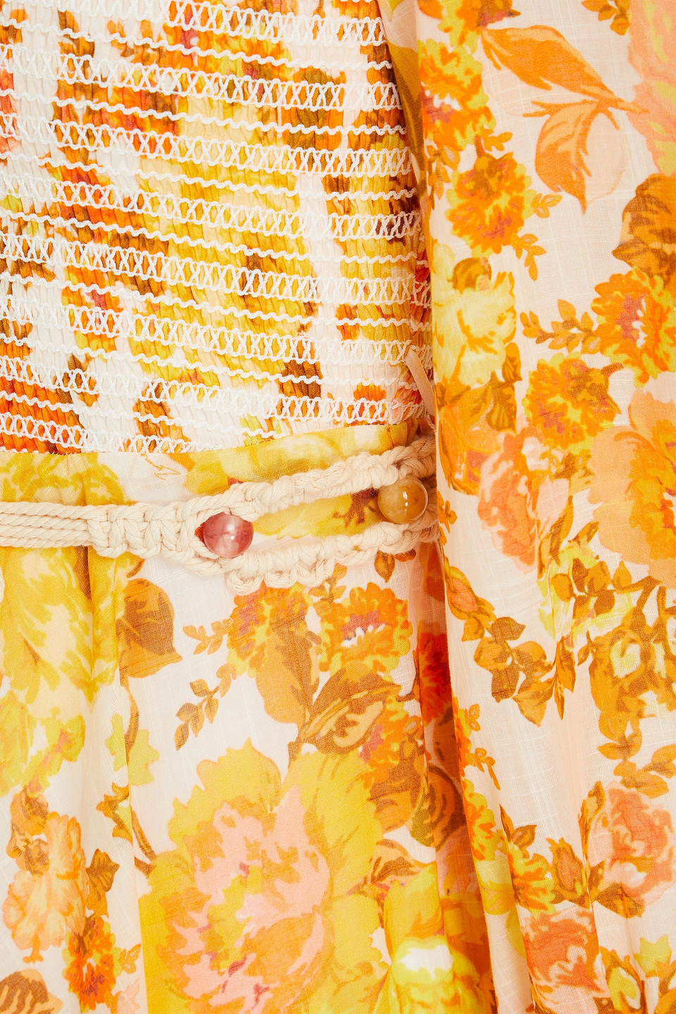 Zimmermann Midikleid Aus Baumwolle Mit Floralem Print Und Raffung In Orange