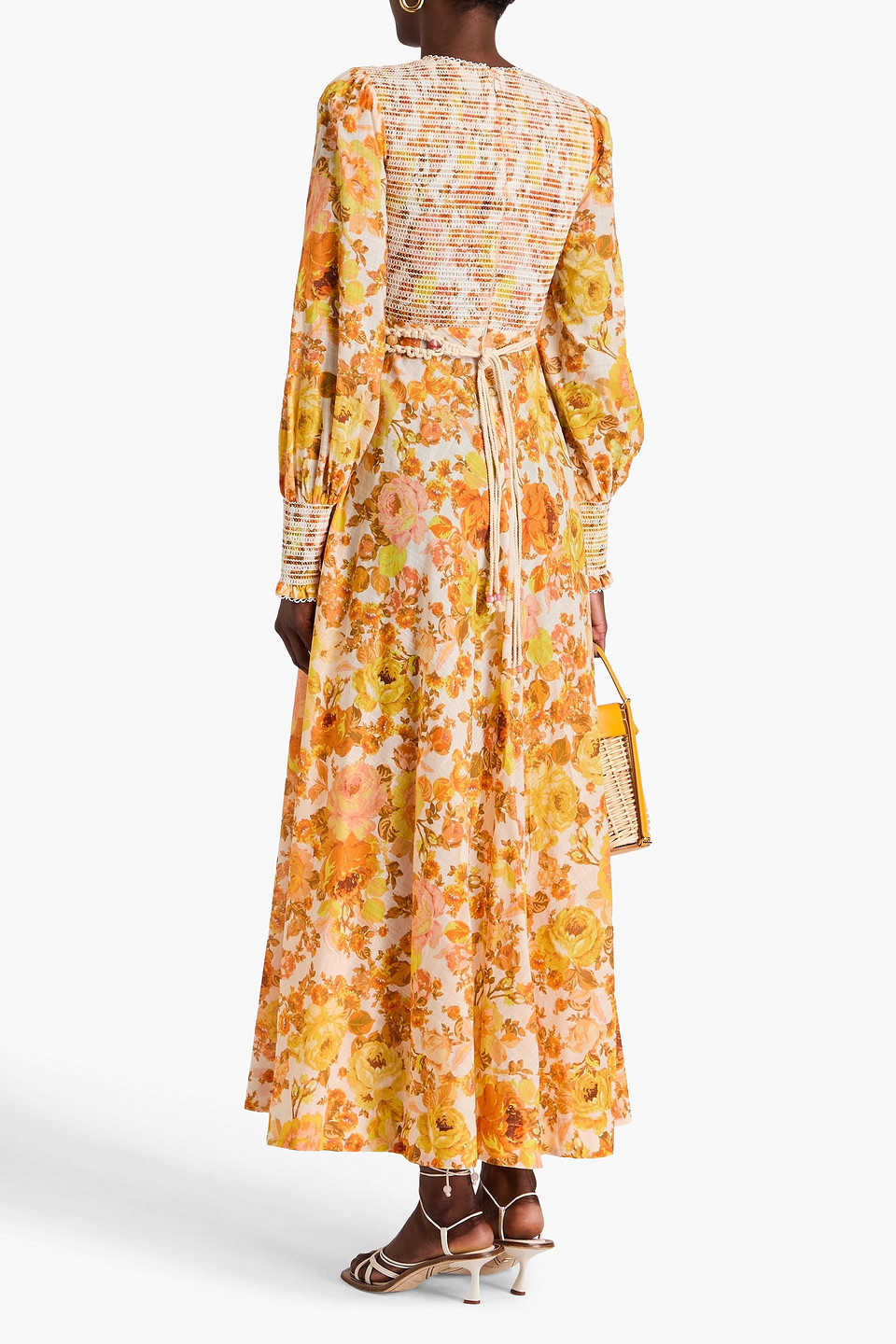 Zimmermann Midikleid Aus Baumwolle Mit Floralem Print Und Raffung In Orange