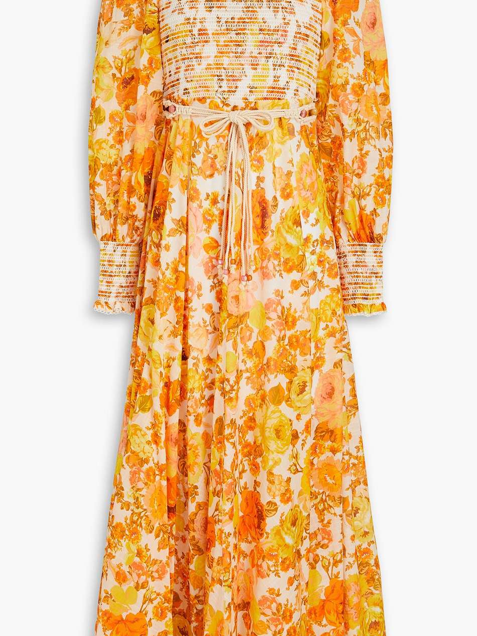 shirred floral-print cotton maxi dress