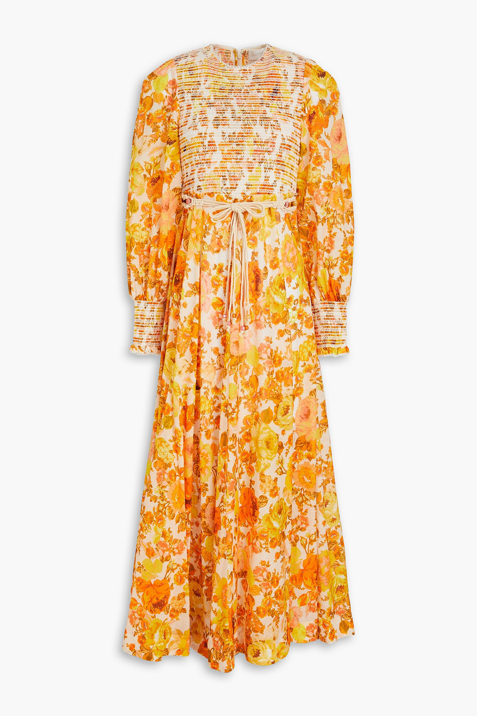 Zimmermann Midikleid Aus Baumwolle Mit Floralem Print Und Raffung In Orange