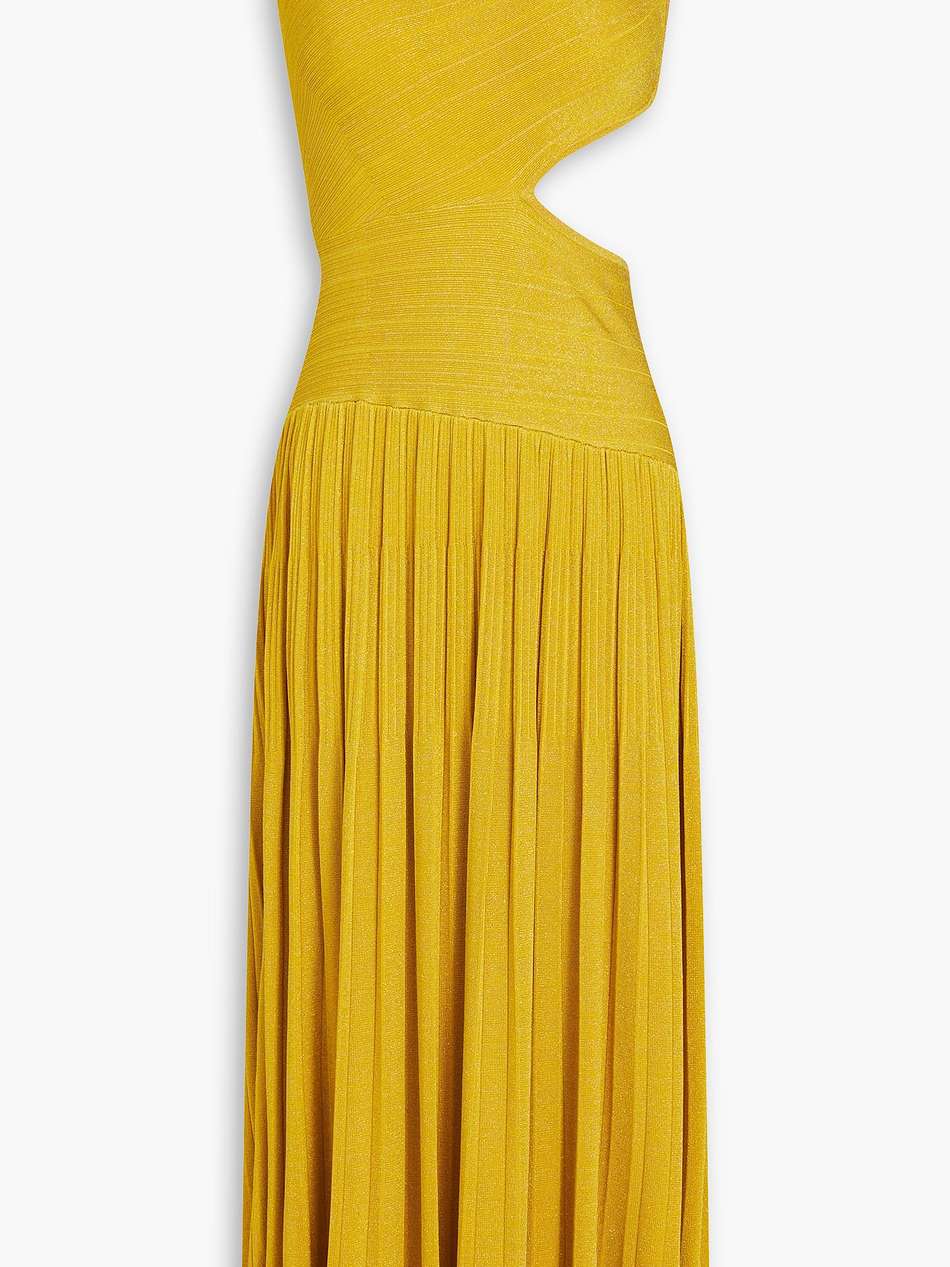 cutout metallic ribbed-knit midi dress