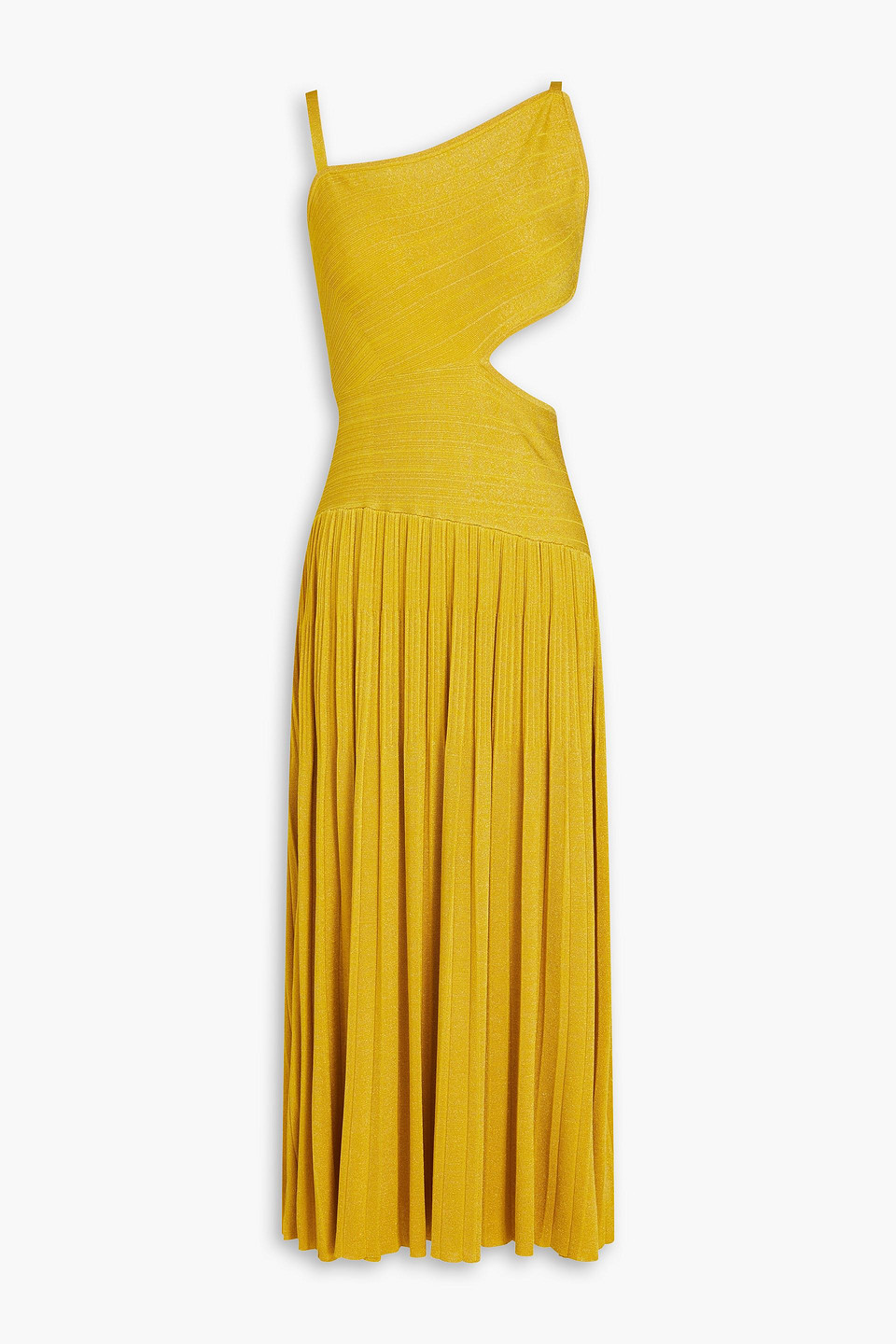 Zimmermann Cutout Metallic Ribbed-knit Midi Dress In Mustard