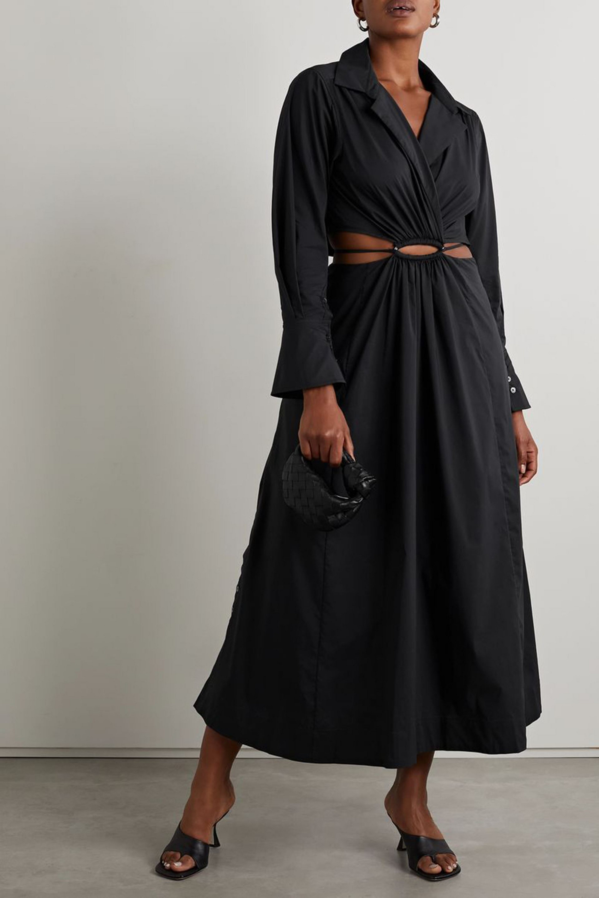 SIMKHAI Alex cutout cotton-blend poplin maxi shirt dress
