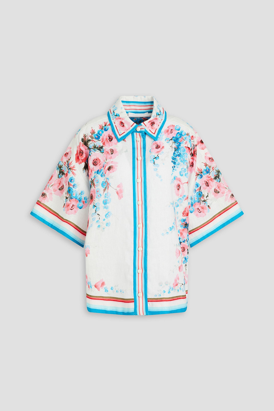 Floral-print linen shirt