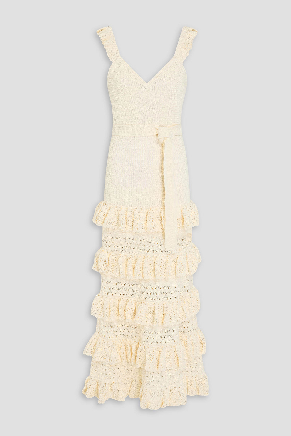 Zimmermann Tiered Crocheted Cotton Maxi Dress In Cream