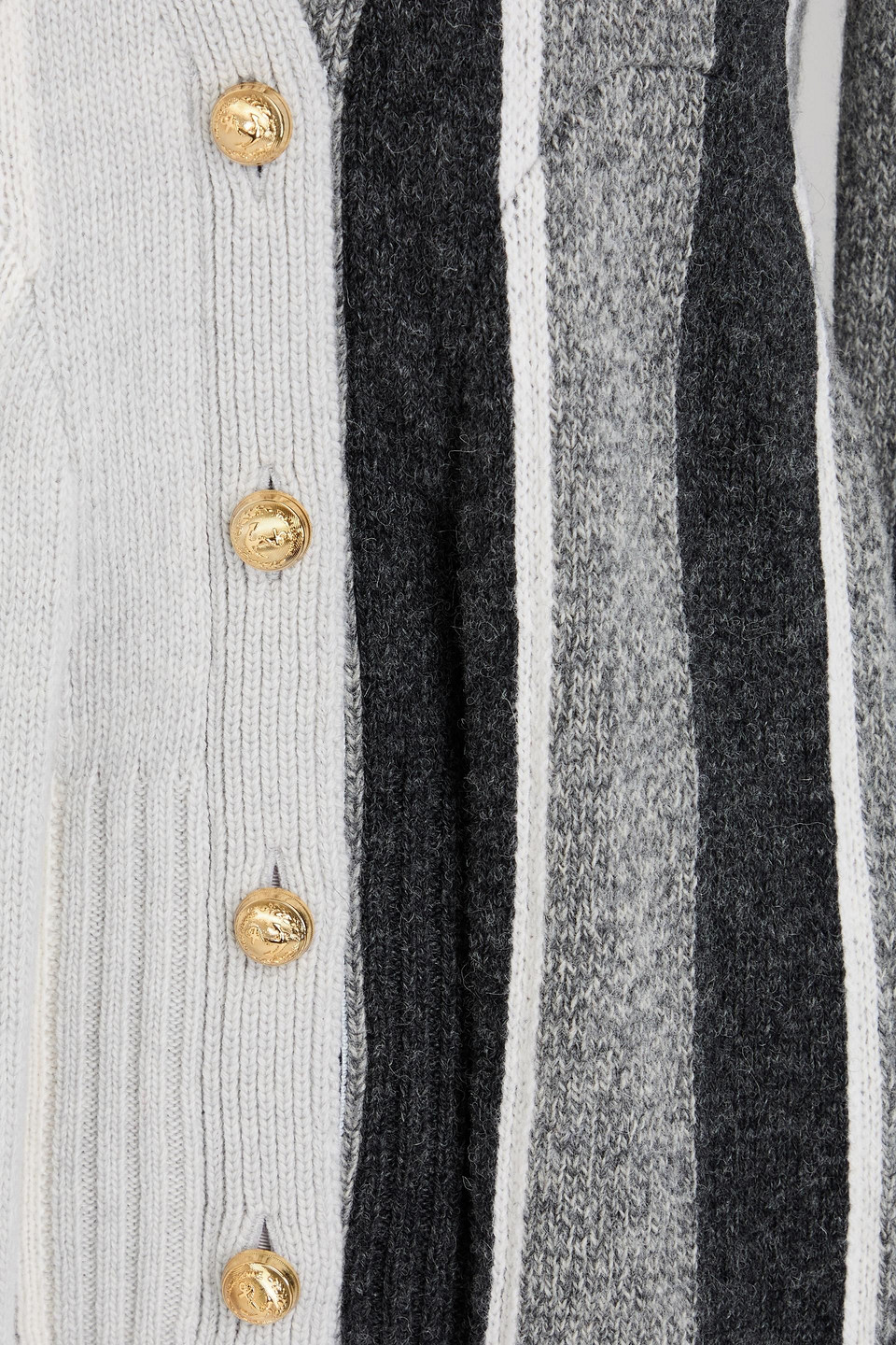 Thom Browne Striped Wool Cardigan In Gray